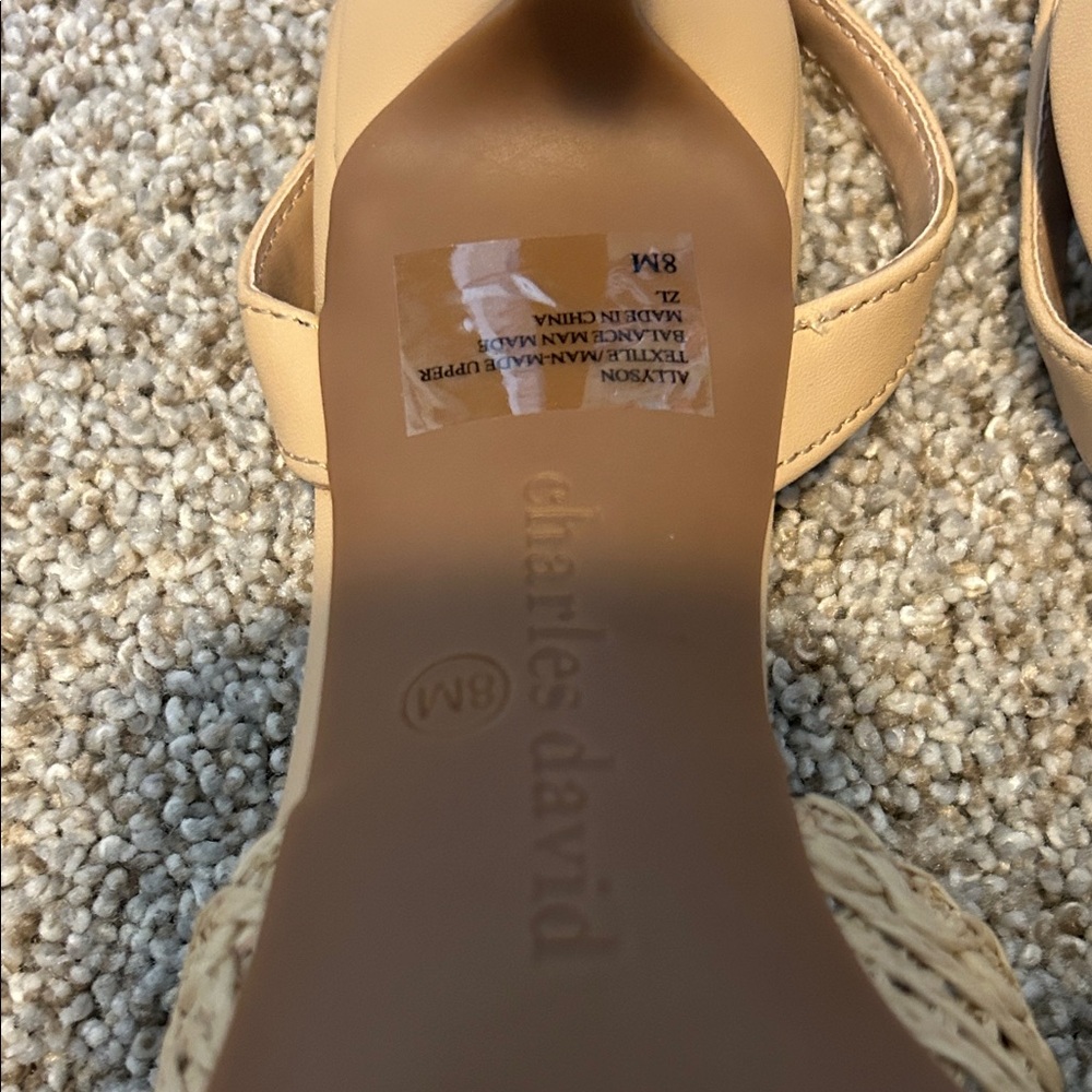 Charles David Beige Woven Slingback Kitten Heel Raffia bow 8 - Picture 9 of 12